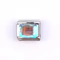 Maillon de charme italien avec une pierre précieuse bleue rectangulaire en acier argenté - Rectangle Aquamarine