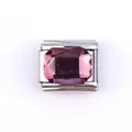 Maillon de charme italien en acier inoxydable avec pierre violette taille émeraude - Rectangle Violet Rose Foncé