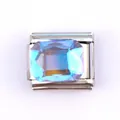 Charm italien en acier inoxydable avec une pierre précieuse bleue irisée rectangulaire - Rectangle Bleu Iridescent