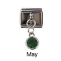 Italian modular charm link for May with green emerald gemstone and stainless steel - May Green Birthstone - Silver Base