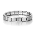 Detailed macro view of modular stainless steel Italian style stretch bracelet links - Steel Color (Single Link)