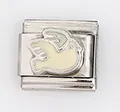 Detailed shot of an Italian modular charm link featuring a cream enamel flying dove bird - Peace Dove Style (003-1)