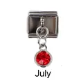Italian modular charm bracelet with silver finish and July red birthstone pendant - July Ruby Red Birthstone - Silver Base