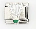 Detail of stainless steel Italian charm link featuring a green and white badminton shuttlecock - Badminton Style (002-1)