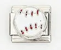 Detail of Italian charm link featuring a classic white baseball pattern on stainless steel - Baseball White with Red Stitch Style (002-3)