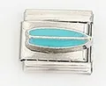 Detail of stainless steel Italian charm link featuring a blue surfboard enamel design - Sky Blue Surfboard Style (002-4)