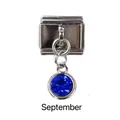 Italian modular charm in silver finish with faceted blue September birthstone - September Dark Blue Birthstone - Silver Base