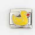 Eslabón de charm italiano en acero inoxidable con colgante de patito amarillo detallado - Estilo Patito Amarillo (003-10)
