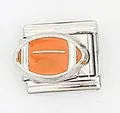 Dettaglio maglia in acciaio inossidabile con design football in smalto arancione e bianco - Stile Rugby Arancio e Bianco (002-7)
