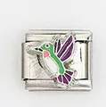 Detalle macro del charm italiano con colibrí colorido en acabado de esmalte - Estilo Colibrí Colorido (003-15)