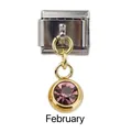 Italian charm link with a golden February birthstone pendant in purple crystal - February Purple Birthstone - Gold Base
