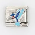 Vista macro de eslabón de pulsera italiana de acero inoxidable con colibrí azulado - Estilo Colibrí Azul y Blanco (003-19)