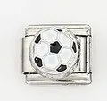 Dettaglio di maglia per bracciale italiano in acciaio inossidabile con pallone da calcio - Stile Calcio Bianco e Nero (002-14)