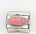Dettaglio macro di una maglia per bracciale italiano con smalto rosa e corallo - Stile Smalto Ovale Patchwork (002-22)