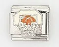 Dettaglio maglia Italian Charm in acciaio con motivo basket arancione e tabellone - Stile Basket e Tabellone (002-25)