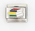Italiaanse bedelarmband schakel met een stapel gekleurde schoolboeken voor DIY - Gestapelde Boeken Ontwerp (008-3)