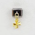 Italienisches Charm-Glied mit silberner Basis und goldenem Malteserkreuz-Anhänger - Gold Kreuz Stil (000070-6)