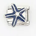 Italian charm link bracelet with blue starfish design and crystal inlay on stainless steel - Blue Starfish Style (004-1)