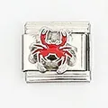 Italian charm bracelet link in stainless steel with a red enamel crab charm design - Red Crab Style (004-4)
