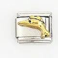Close-up of stainless steel modular charm link with a golden dolphin design - Golden Dolphin Style (004-5)