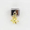 Italienischer Charm-Link mit silberner Basis und goldenem 3D-Stern-Anhänger - Gold Pentagramm Stil (000070-8)