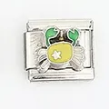 Macro view of Italian charm link featuring a colorful enamel crab on stainless steel - Cartoon Crab Style (004-7)