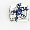 Detail of blue starfish charm link for Italian modular bracelets in stainless steel - Blue Dotted Starfish Style (004-13)