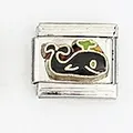 Macro detail of Italian charm bracelet link featuring a black whale enamel design - Black Whale Style (004-14)