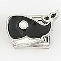 Detail of stainless steel Italian charm bracelet link with black enamel whale design - Black And White Whale Style (004-16)