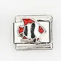 Macro detail of stainless steel Italian charm link with colorful tropical fish design - Tropical Fish Style (004-17)