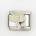 Detail view of Italian charm link featuring a cream enamel cartoon mushroom design - Jellyfish Style (004-30)