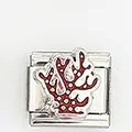 Macro view of modular Italian charm featuring red and white coral design on steel - Red Coral Style (004-35)