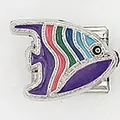 Detail view of colorful fish charm for Italian charm bracelets with colorful enamel stripes - Multicolored Striped Fish Style (004-36)