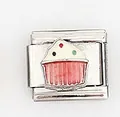 Macro shot of Italian style stainless steel charm with a colorful cupcake enamel design - Dotted Cake Pattern (0016-16)