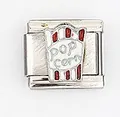 Close-up of Italian charm link featuring popcorn bucket design in red and white enamel - Popcorn Bucket Pattern (0016-11)