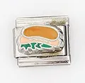 Detail of Italian style stainless steel charm link featuring a colorful hot dog enamel design - Hotdog Closeup Pattern (0016-7)
