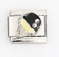 Detail of Italian modular bracelet link with black top hat charm and crystal accents - Top Hat Pattern (0016-6)