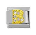 Modulo per bracciale italiano con lettera B dorata e cristalli lucidi in acciaio inossidabile - Lettera B / Oro B