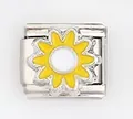 Detail of Italian charm bracelet link featuring a yellow sunflower on stainless steel - Sunflower Floral Style (0021-1)