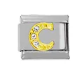 Maglia charm italiana in acciaio inox con lettera C dorata e strass trasparenti - Lettera C / Oro C