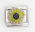 Detailed close-up of sunflower charm link with yellow petals and black polka dot center - Sunflower Polka Dot Style (0021-)