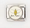 Close-up of stainless steel Italian charm link featuring a bee and Bee Happy text - Bee Happy With Bee (0018-31)