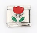 Macro shot of Italian style charm bracelet link with red tulip enamel flower detail - Red Tulip (0021-4)