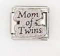 Detail shot of modular stainless steel charm link engraved with Mom of Twins text - Mom Of Twins Letters (0018-30)