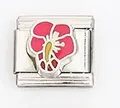 Detailed close-up of an Italian charm module featuring a pink hibiscus flower design - Pink Hibiscus (0021-5)