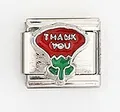 Macro shot of stainless steel Italian charm with red flower and THANK YOU lettering - Thank You With Flower (0018-29)