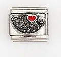 Detail of Italian charm link featuring I Heart Gymnastics text on stainless steel - I Love Gymnastics With Heart (0018-27)
