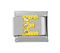 Italienisches Armband-Modul mit goldenem Buchstaben E und weißen Zirkonia-Steinen - Gold E