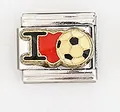 Macro shot of Italian charm link in stainless steel with I Love Soccer design - I Love Football Pattern (0018-25)
