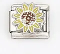 Detailed macro view of yellow sunflower charm for modular stainless steel bracelets - Sunflower Enamel Style (0021-11)